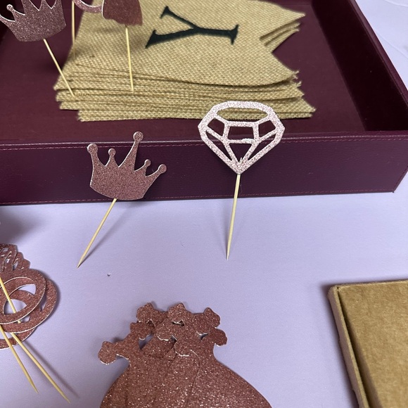 Rose Gold Glittered wedding Cupcake Toppers - Picture 11 of 11